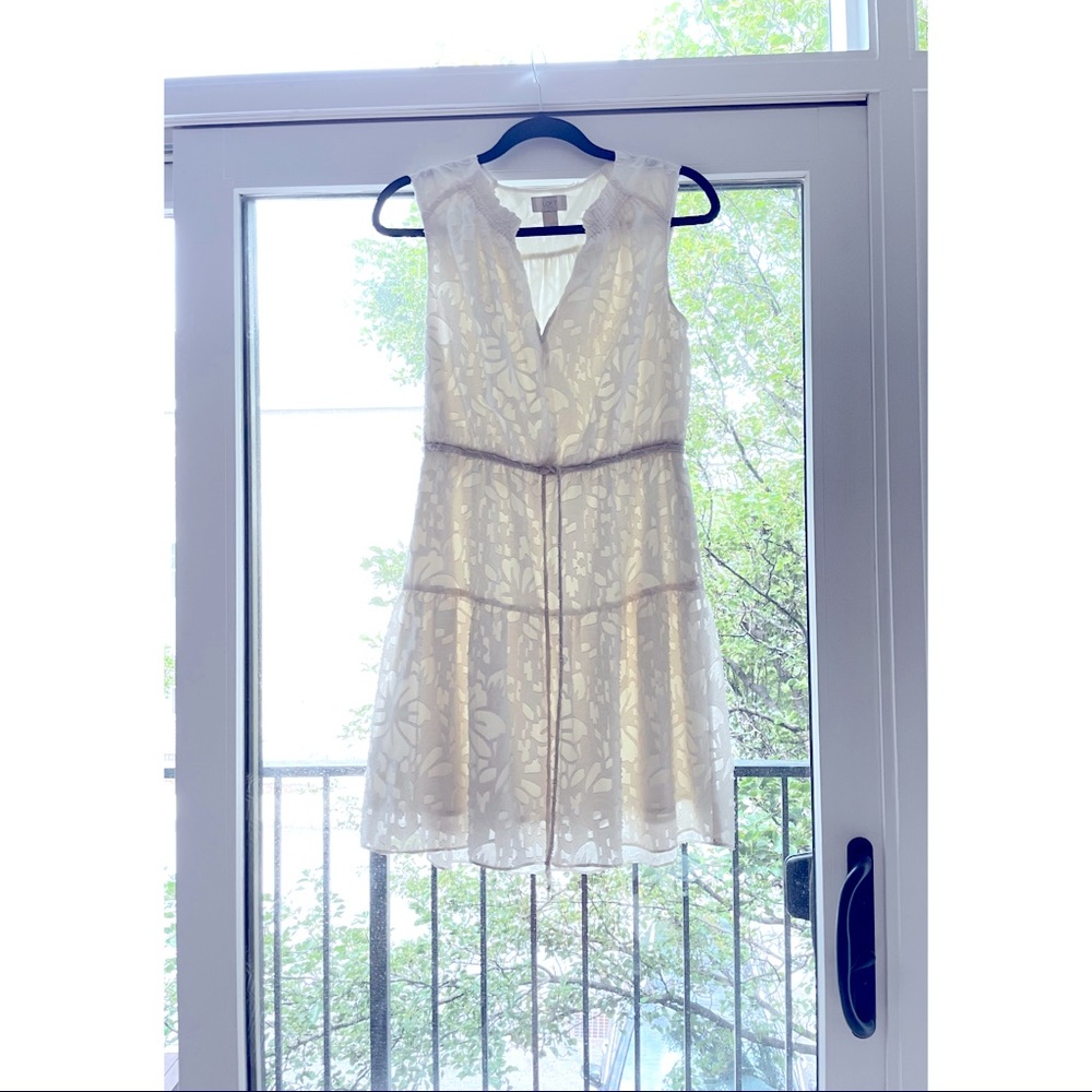 LOFT ivory floral embellished tiered dress
